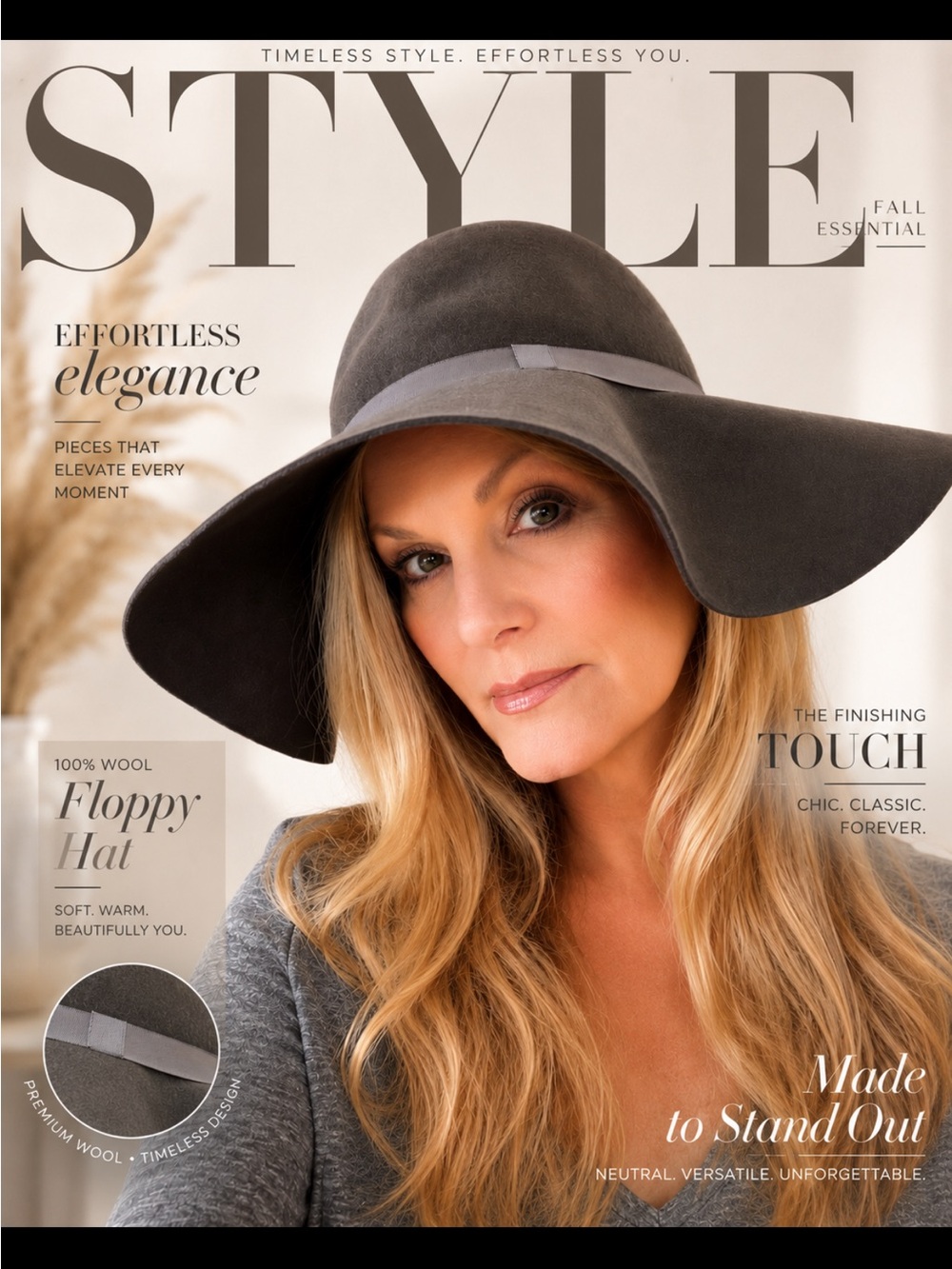 Floppy Wool Felt Wide-Brim Hat - Charcoal Gray